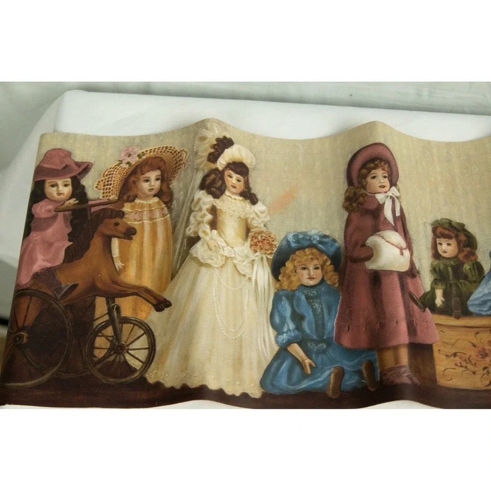 Victorian Porcelain Doll Wallpaper Border Vintage Rocking Horse 10